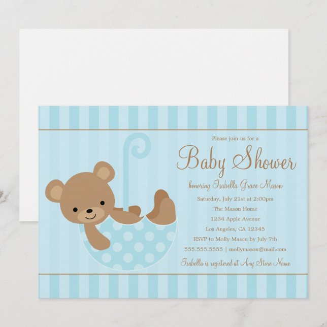Cute Teddy | Blue Invitation (Front/Back)
