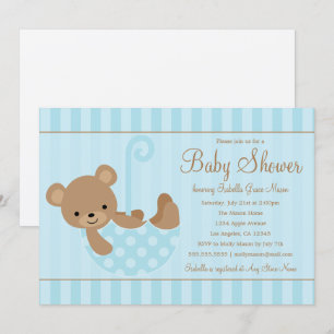 Cute Teddy   Blue Invitation