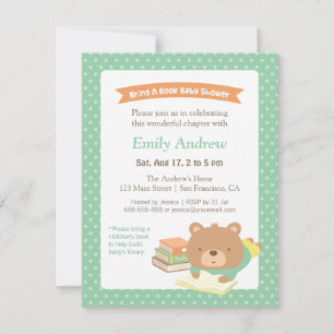 Cute Teddy Bring a Book Gender Neutral Baby Shower Invitation