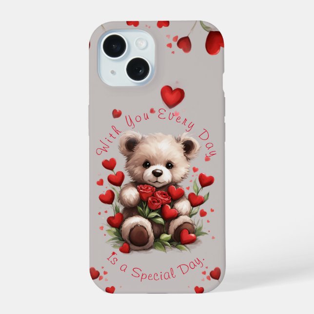 Cute Teddy Coeurs Ours Roses rouges Saint Valentin (Verso)