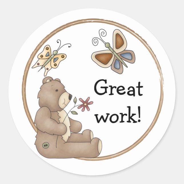 Cute teddy design border classic round sticker (Front)
