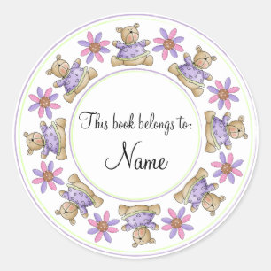 Cute teddy design border classic round sticker