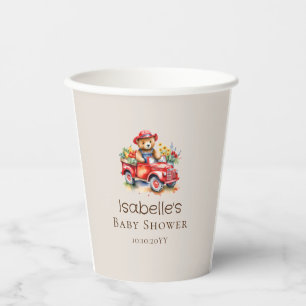 Cute Teddy Locally Grown Baby Shower Red Pickup  Paper Cups
