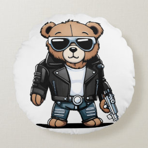 Cute Teddy Memes Round Pillow