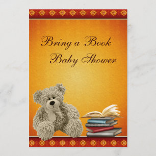 Cute Teddy Neutral Bring a Book Baby Shower Invitation
