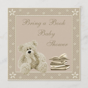Cute Teddy Neutral Bring a Book Baby Shower Invitation