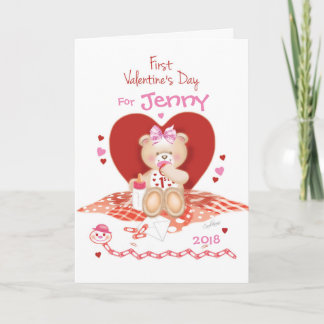 Cute teddy on Baby Girl's 1st Holiday Card