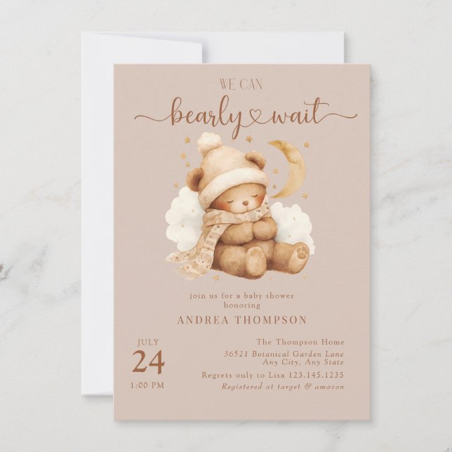 Cute Teddy Ours Bébé Douche Invitations (Devant)