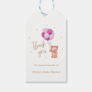 Cute Teddy Pink Balloon Thank You Baby Shower Gift Tags
