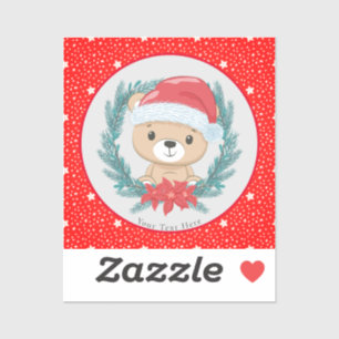 Cute Teddy Red and White Stars Merry Christmas 