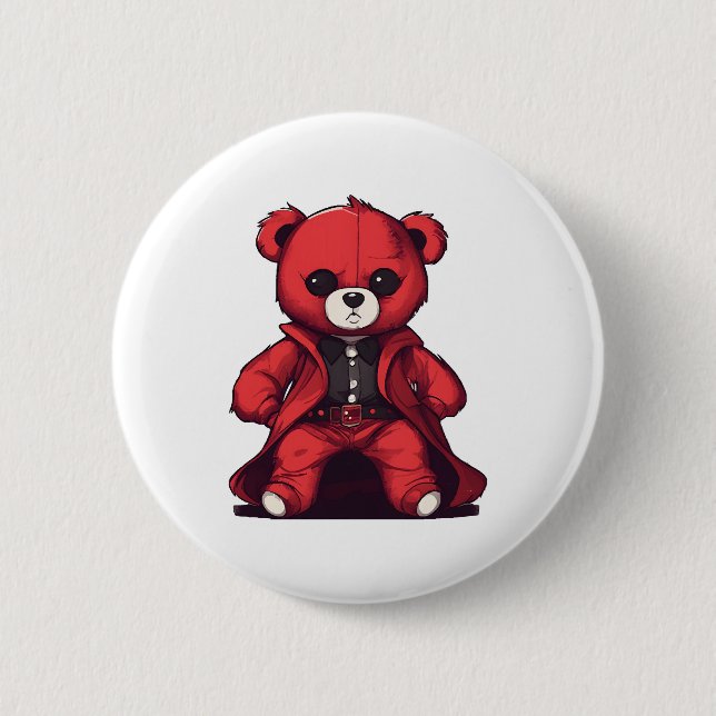 Cute teddy red boy 2 inch round button (Front)