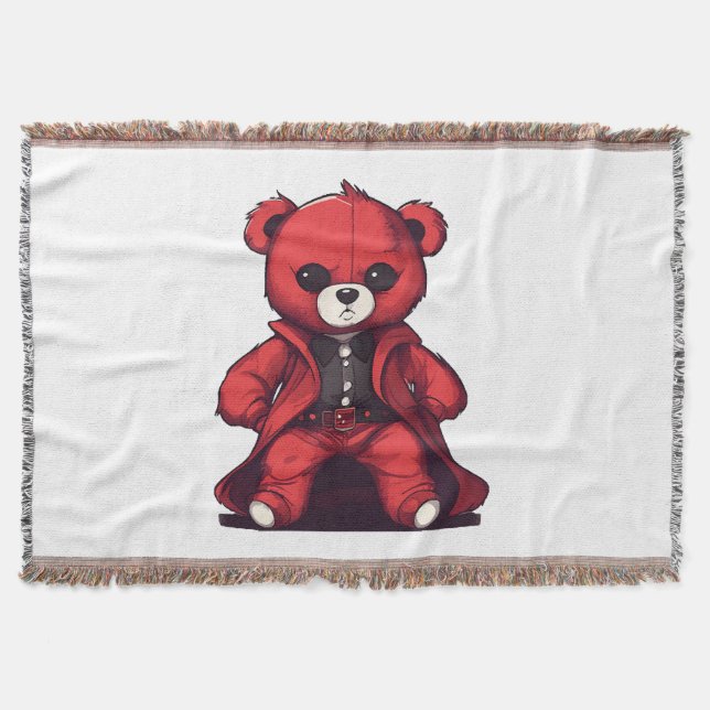 Cute teddy red boy throw blanket (Front)
