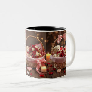 Cute Teddy Rose Basket Valentine Heart Handle Mug