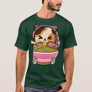 Cute Teen Girl Kawaii Cat Neko Ramen Boba Tea Japa T-Shirt