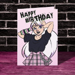 Cute Teen Girl Pink Punk Cartoon Birthday Card<br><div class="desc">Another cool birthday card by JessicaAmber! This card features a cartoon teen girl with white hair, wearing a punk outfit with a pink plaid skirt, drawn in an anime style. You can customise the text inside. A great gift for a pretty and edgy daughter, sister or girlfriend. ⭐ For more...</div>