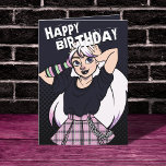 Cute Teen Punk Girl Black Cartoon Birthday Card<br><div class="desc">Another cool birthday card by JessicaAmber! This black card features a cartoon teen girl with white hair, wearing a punk outfit with a pink plaid skirt, drawn in an anime style. You can customise the text inside. A great gift for a pretty and edgy daughter, sister or girlfriend. ⭐ For...</div>