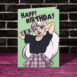 Cute Teen Punk Girl Green Cartoon Birthday Card<br><div class="desc">Another cool birthday card by JessicaAmber! This green card features a cartoon teen girl with white hair, wearing a punk outfit with a pink plaid skirt, drawn in an anime style. You can customise the text inside. A great gift for a pretty and edgy daughter, sister or girlfriend. ⭐ Created...</div>