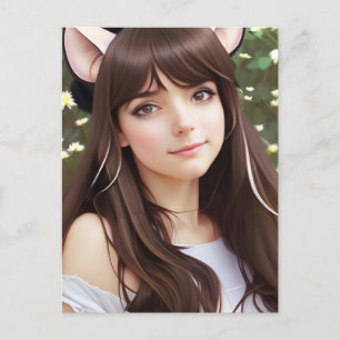 Cute Teenager Wearing Cat Ears Postcard