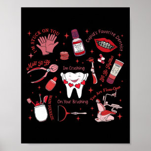 Cute Teeth Dental Squad Crew Valentine Day Ortho B Poster