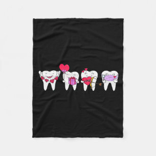Cute Teeth Heart Valentines Dental Hygienist Denti Fleece Blanket
