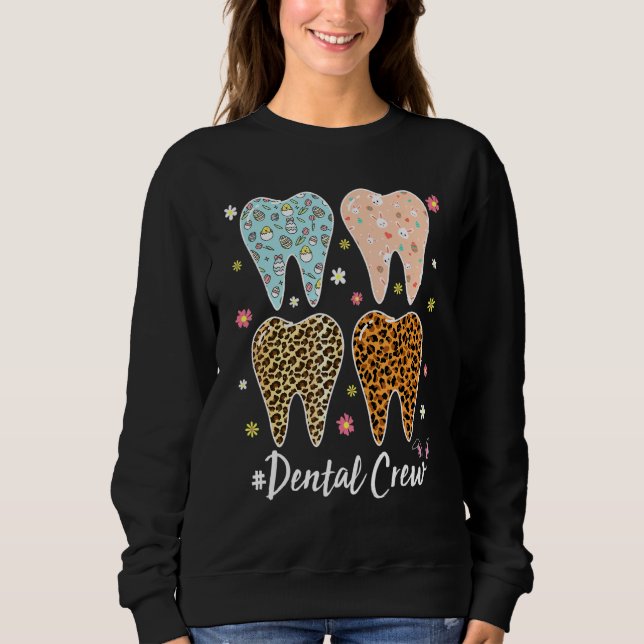 Cute Teeth Leopard Dental Crew Bunny Ears Easter D Sweatshirt (Front)