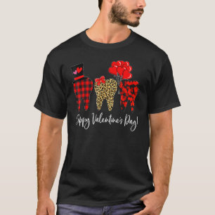 Cute Teeth Plaid Leopard Happy Valentines Day Dent T-Shirt