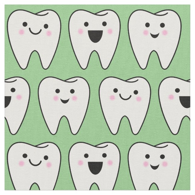 Cute Teeth Tooth Fairy Dentist Dental Green Fabric (Close Up)