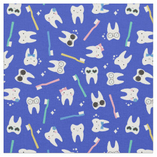 Cute Teeth Toothbrush Pediatric Dentistry Blue Fabric