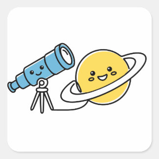 Cute Telescope Saturn Stargazer Square Sticker