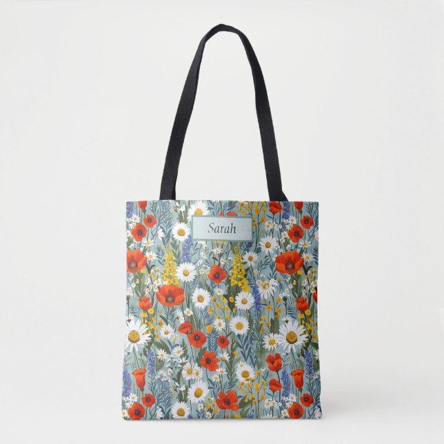 Cute Template Chic Flowers Boho Personalized Tote Bag (Front)