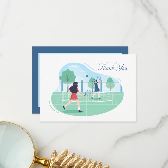 Cute Tennis add sentiment Thank You Card (Front/Back In Situ)