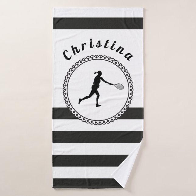 Cute Tennis Girl Black & White Joueuse personnalis (Serviette de bain)