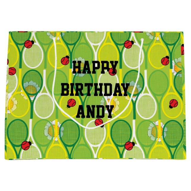 Cute tennis rackets with ladybirds large gift bag (Front)