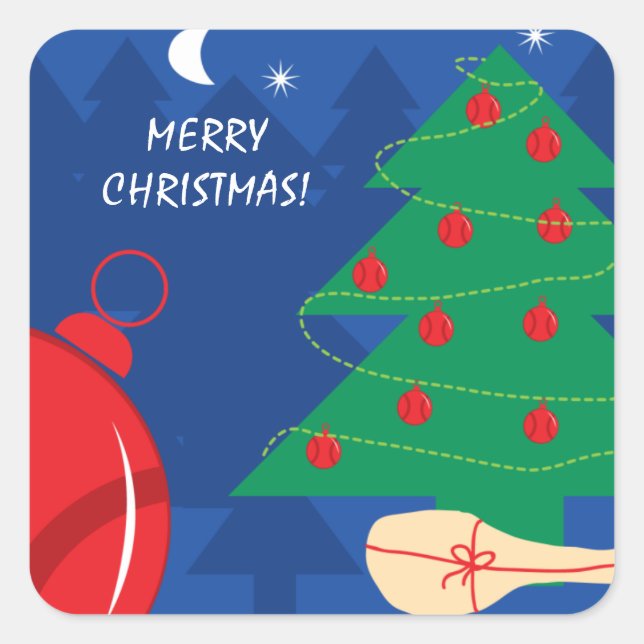 Cute tennis themed Merry Christmas party favour Square Sticker (Front)