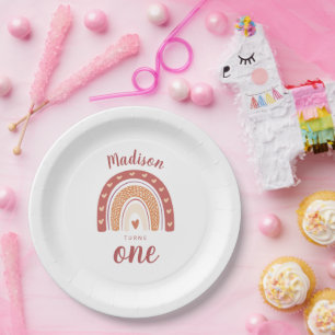 Cute Terracotta Rainbow Boho First Birthday Paper Paper Plate
