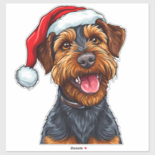 Cute Terrier Dog in Santa Hat Spreading Christmas