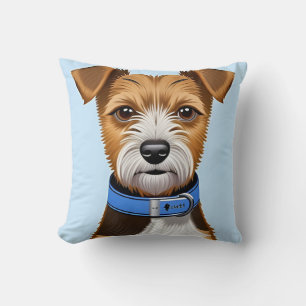 Cute Terrier Dog With a Blue Collar Throw Pillow