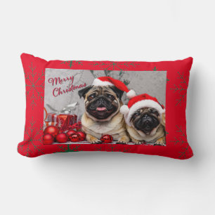 Cute Terrier Merry Christmas with Santa Hat Fun Lumbar Pillow