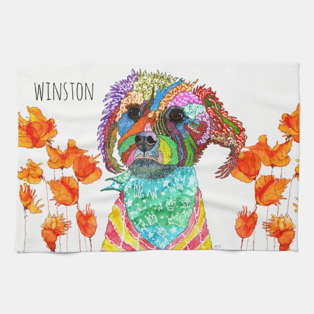 Cute Terrier Mixte Serviette De Cuisine (Horizontal)