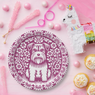 Cute Terrier Puppy in a Flower Garden Custom Colou Paper Plate