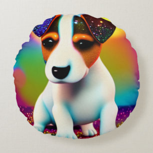 Cute Terrier Puppy Sparkle Close-Up  Round Pillow