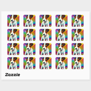 Cute Terrier Puppy Sparkle Close-Up   Square Sticker