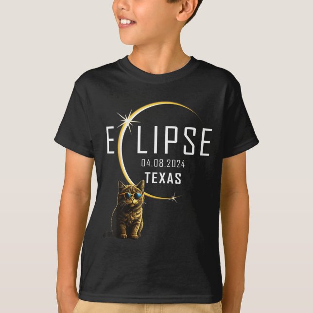 Cute Texas Total Solar Eclipse Cat T-Shirt (Front)