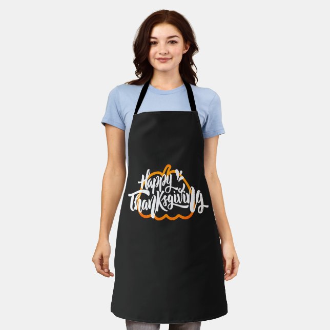 Cute Text on pumpkin for Thanksgiving Apron (Worn)