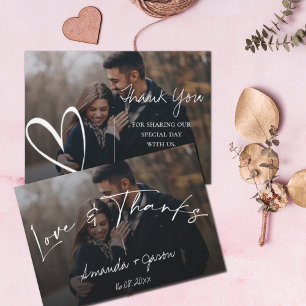 Cute Text Overlay Pretty Script Photo Wedding Thank You Card
