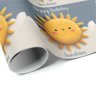 Cute Textured Sun with a Smiling Face and Text Wrapping Paper