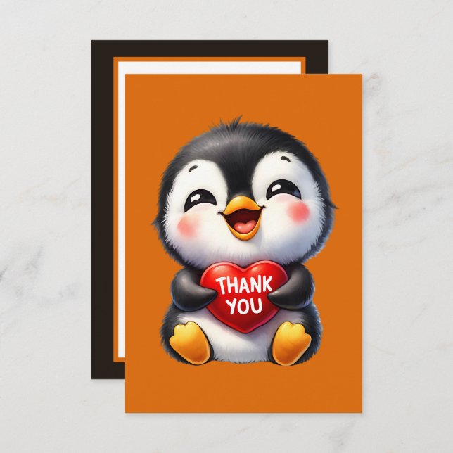 Cute thank you add message penguin  card (Front/Back)