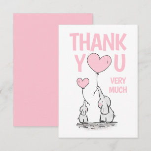 Cute THANK YOU Baby Shower Elephant Pink BLANK Card