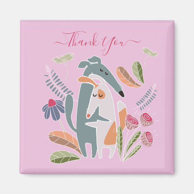 Cute Thank You Dogs Pink Magnet (Front)