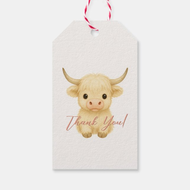 Cute Thank You Gift Tag with Highland Cow (Back)
